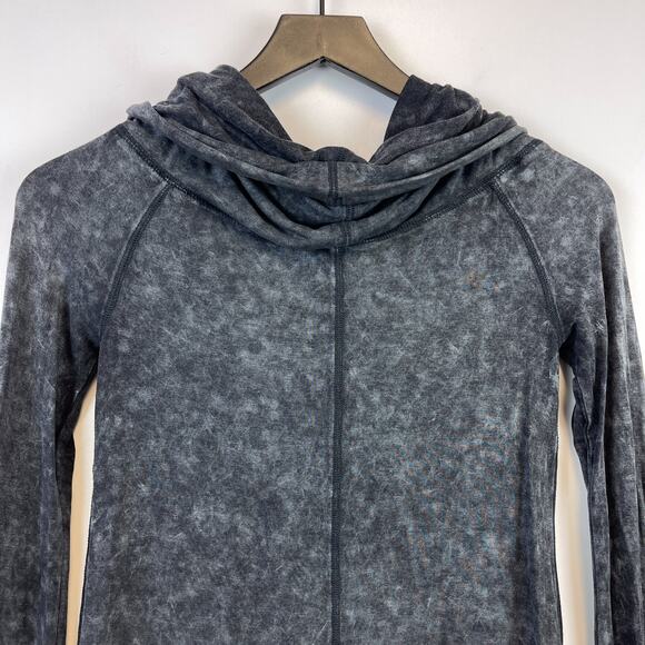 Free People XS Cowl Neck Raglan Tie Dye Long Sleeve Shirt Top Gray Black - Picture 7 of 9